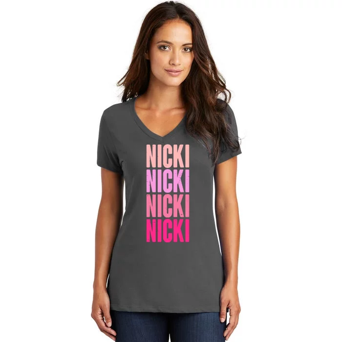 Nicki Distressed Pink Design Women's V-Neck T-Shirt