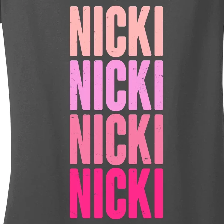 Nicki Distressed Pink Design Women's V-Neck T-Shirt