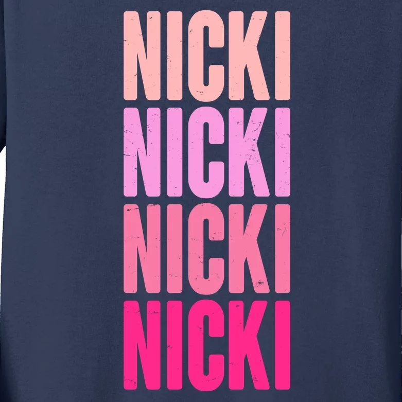 Nicki Distressed Pink Design Kids Long Sleeve Shirt