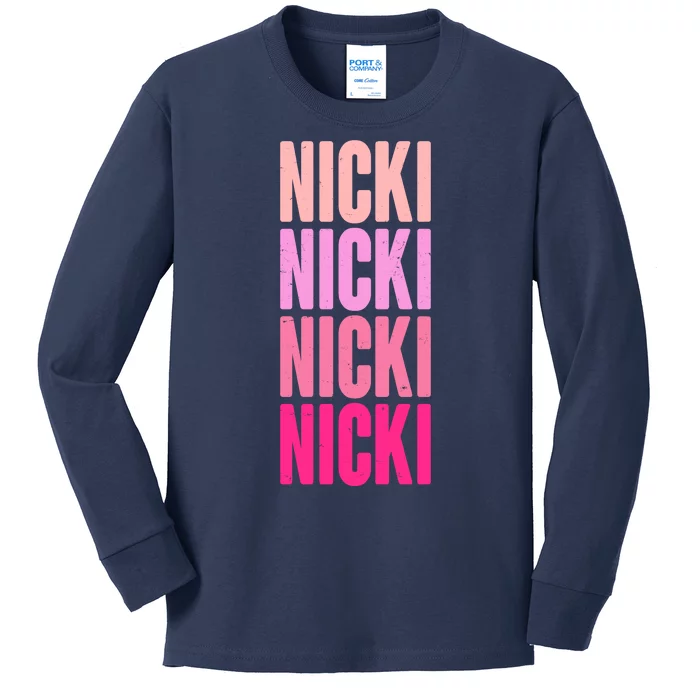 Nicki Distressed Pink Design Kids Long Sleeve Shirt