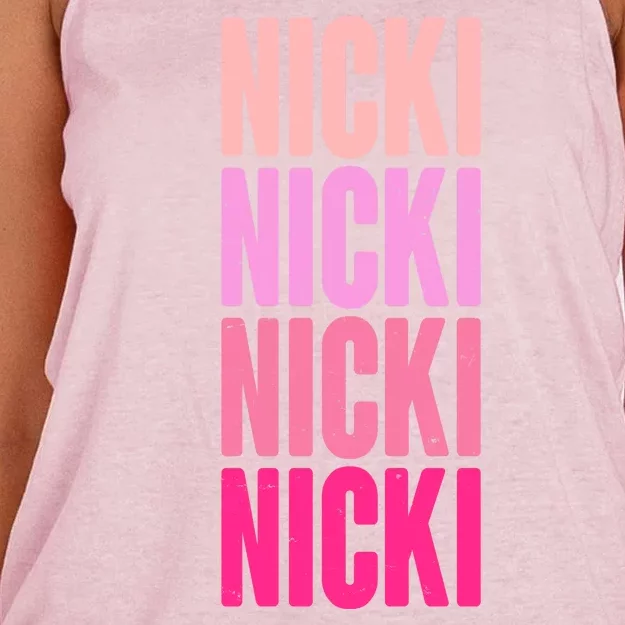 Nicki Distressed Pink Design Women's Knotted Racerback Tank