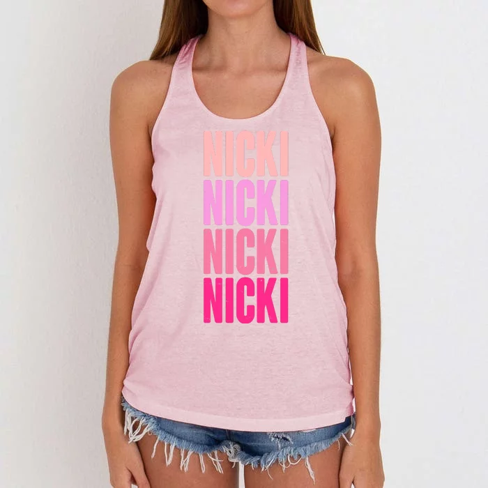 Nicki Distressed Pink Design Women's Knotted Racerback Tank