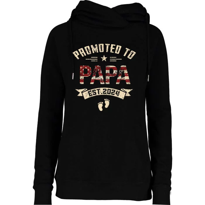 New Dad Promoted To Papa Est.2024 Womens Funnel Neck Pullover Hood