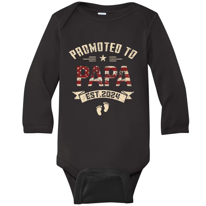 New Dad Promoted To Papa Est.2024 Baby Long Sleeve Bodysuit