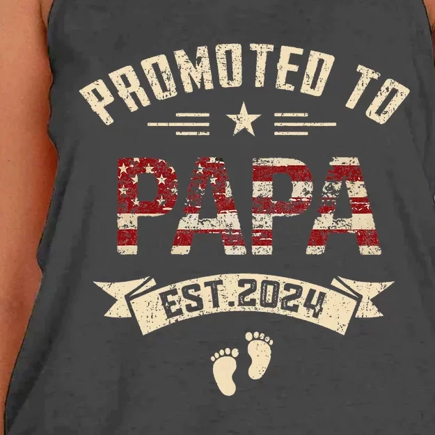 New Dad Promoted To Papa Est.2024 Women's Knotted Racerback Tank