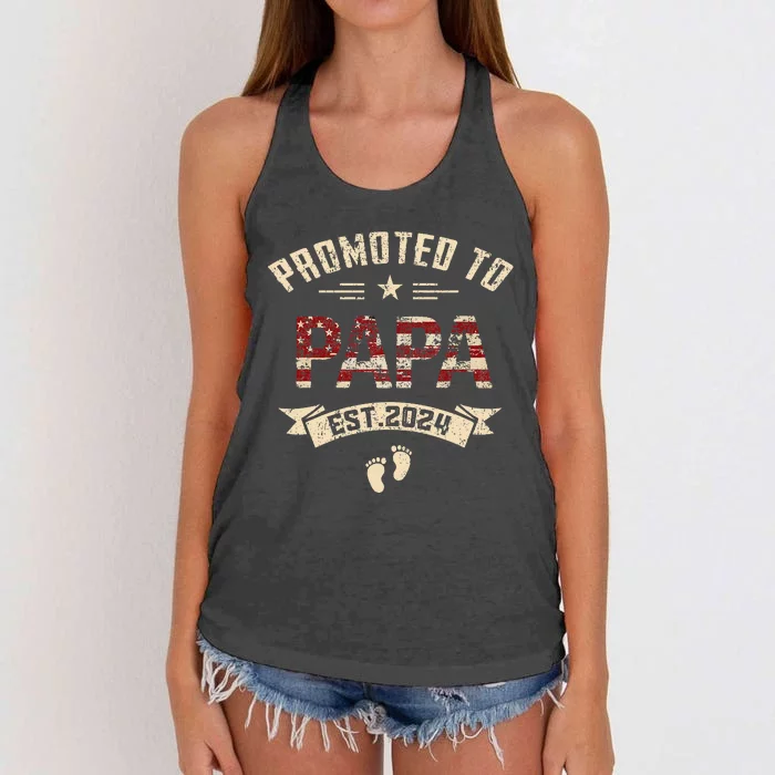 New Dad Promoted To Papa Est.2024 Women's Knotted Racerback Tank