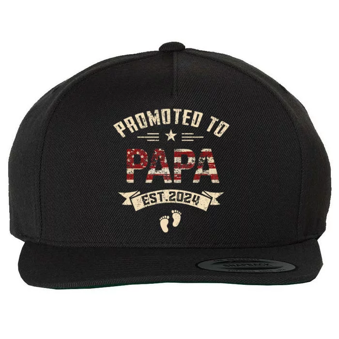 New Dad Promoted To Papa Est.2024 Wool Snapback Cap