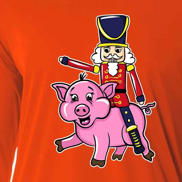 Nutcracker Doll Riding Pig Lover Funny Christmas Cooling Performance Long Sleeve Crew