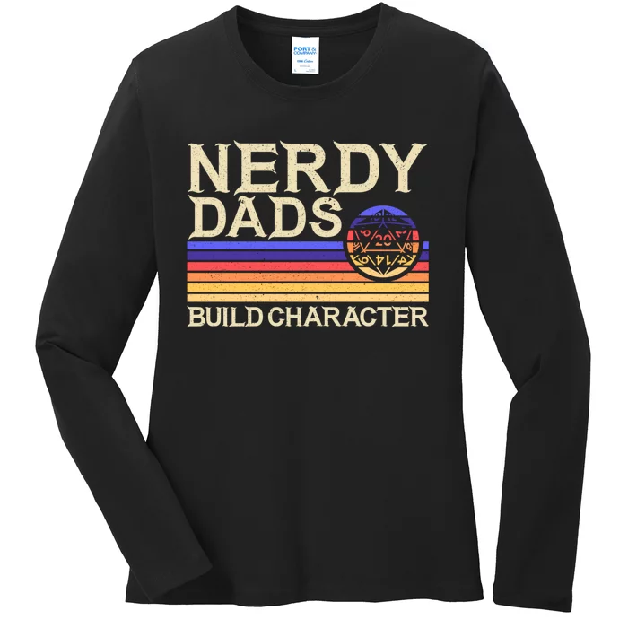 Nerdy Dad Rpg Gaming D20 Tabletop Games Funny Rpg Gamer Ladies Long Sleeve Shirt