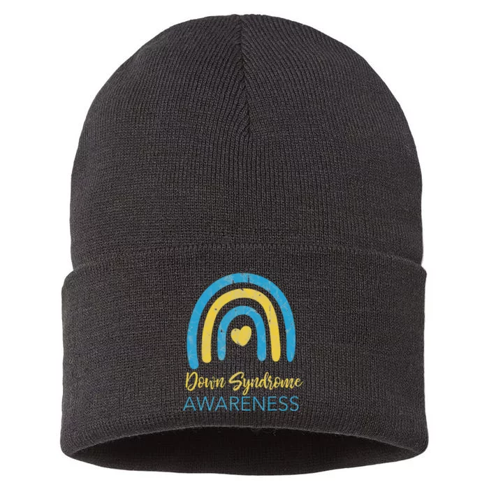 National Down Syndrome Awareness Month Retro Rainbow T21 Sustainable Knit Beanie