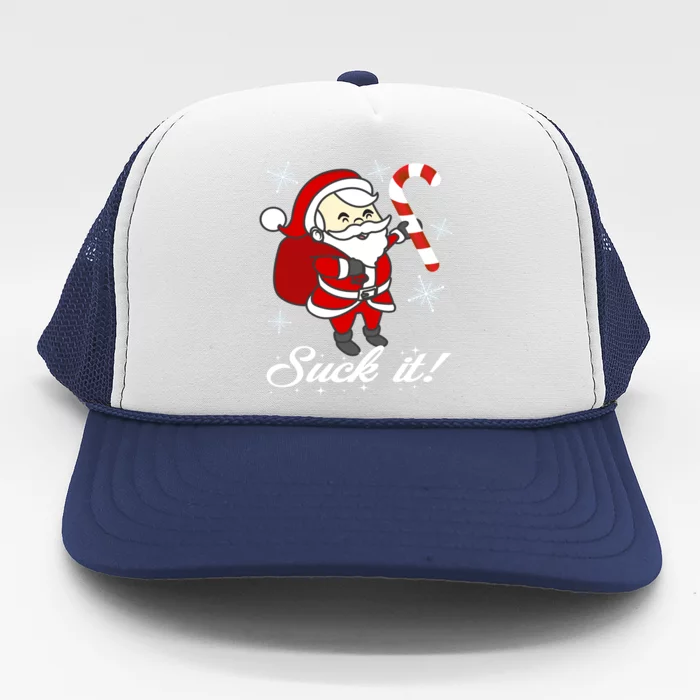 Naughty Dirty Suck It Santa Christmas Candy Cane Snowflakes Cool Gift Trucker Hat