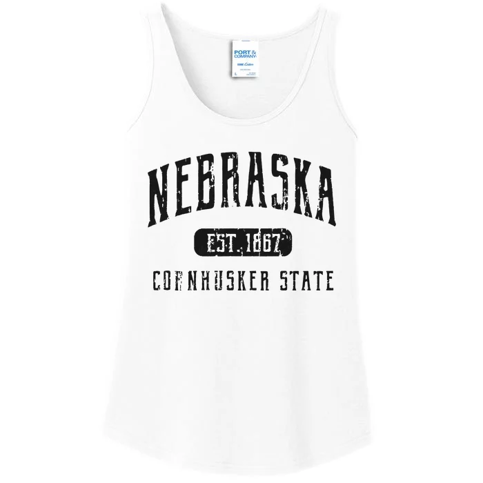 Nebraska Distressed Sports Design Ladies Essential Tank