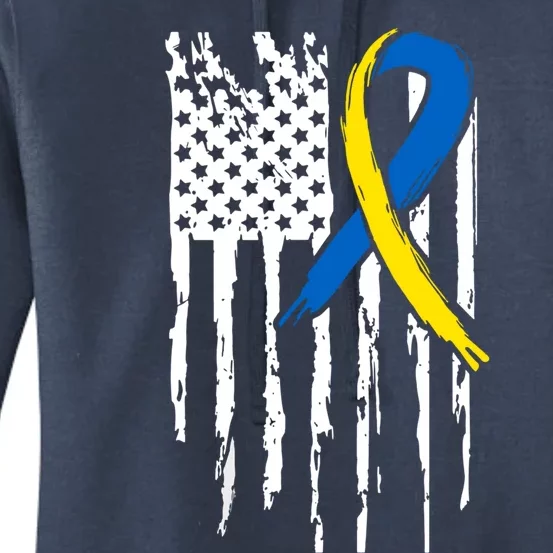 National Down Syndrome Awareness Month American Flag T21 Gift Women's Pullover Hoodie