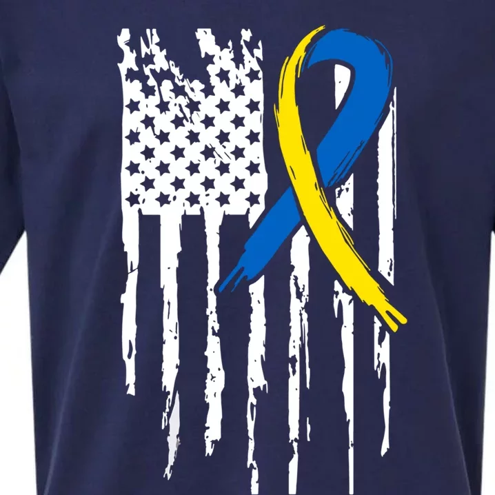 National Down Syndrome Awareness Month American Flag T21 Gift Sueded Cloud Jersey T-Shirt