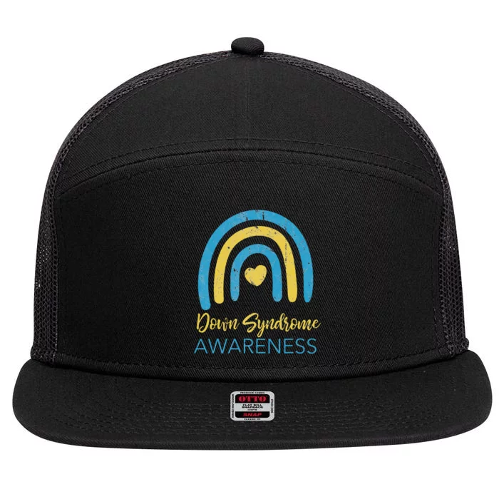 National Down Syndrome Awareness Month Retro Rainbow T21 7 Panel Mesh Trucker Snapback Hat