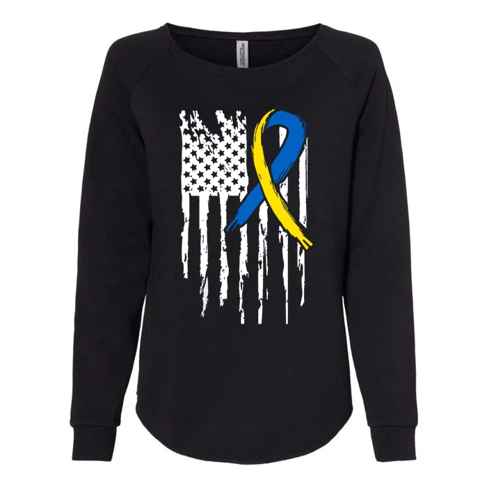 National Down Syndrome Awareness Month American Flag T21 Gift Womens California Wash Sweatshirt