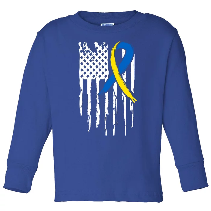 National Down Syndrome Awareness Month American Flag T21 Gift Toddler Long Sleeve Shirt