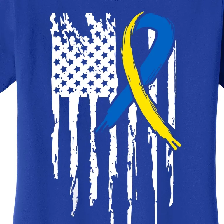 National Down Syndrome Awareness Month American Flag T21 Gift Women's T-Shirt