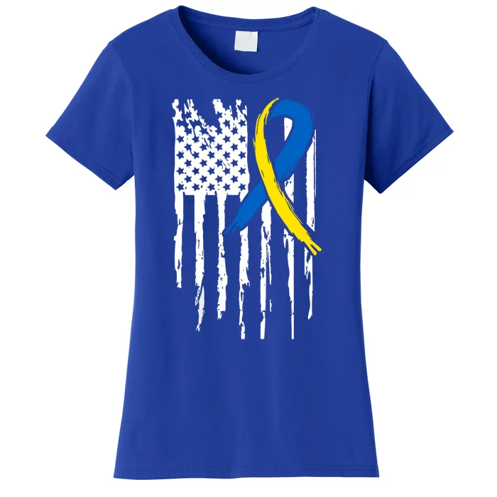 National Down Syndrome Awareness Month American Flag T21 Gift Women's T-Shirt