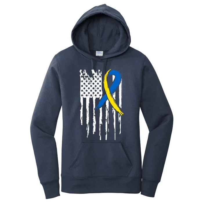 National Down Syndrome Awareness Month American Flag T21 Gift Women's Pullover Hoodie