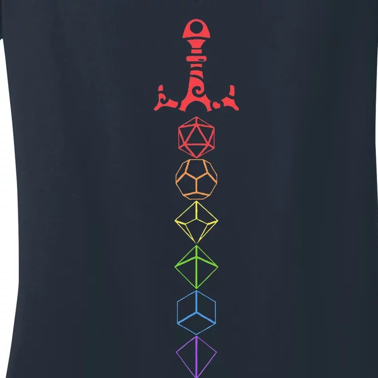 Nerdy Dice Set Collector Sword Lgbt Pride D20 Women's V-Neck T-Shirt