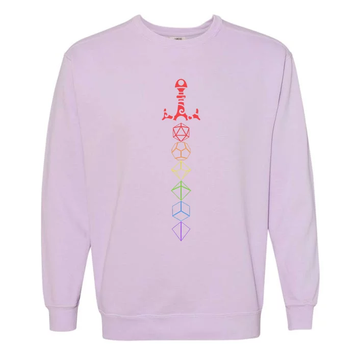 Nerdy Dice Set Collector Sword Lgbt Pride D20 Garment-Dyed Sweatshirt