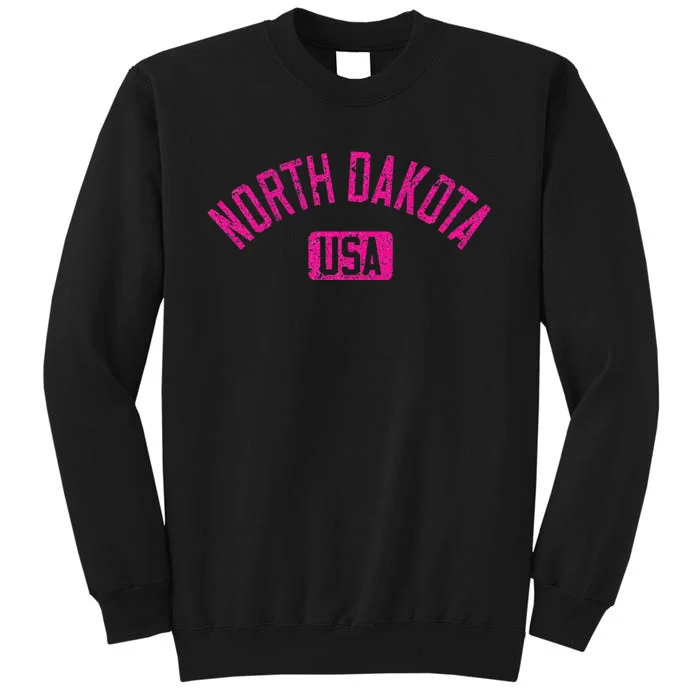 North Dakota Usa Arched Text Distressed Magenta Print Tall Sweatshirt