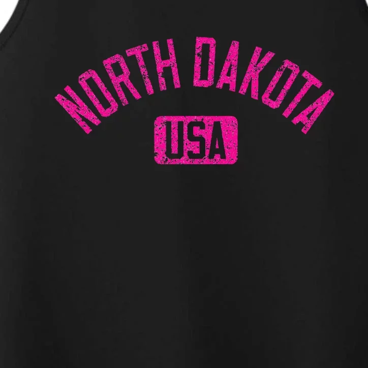 North Dakota Usa Arched Text Distressed Magenta Print Performance Tank