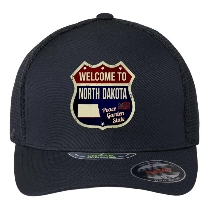 North Dakota Vintage Metal Road Sign Logo Flexfit Unipanel Trucker Cap