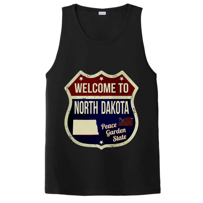 North Dakota Vintage Metal Road Sign Logo Performance Tank