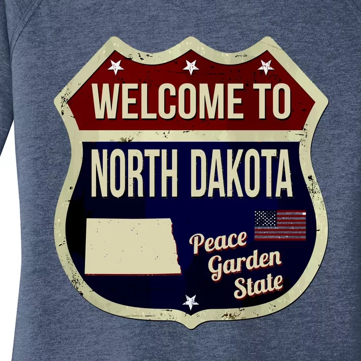 North Dakota Vintage Metal Road Sign Logo Women's Perfect Tri Tunic Long Sleeve Shirt