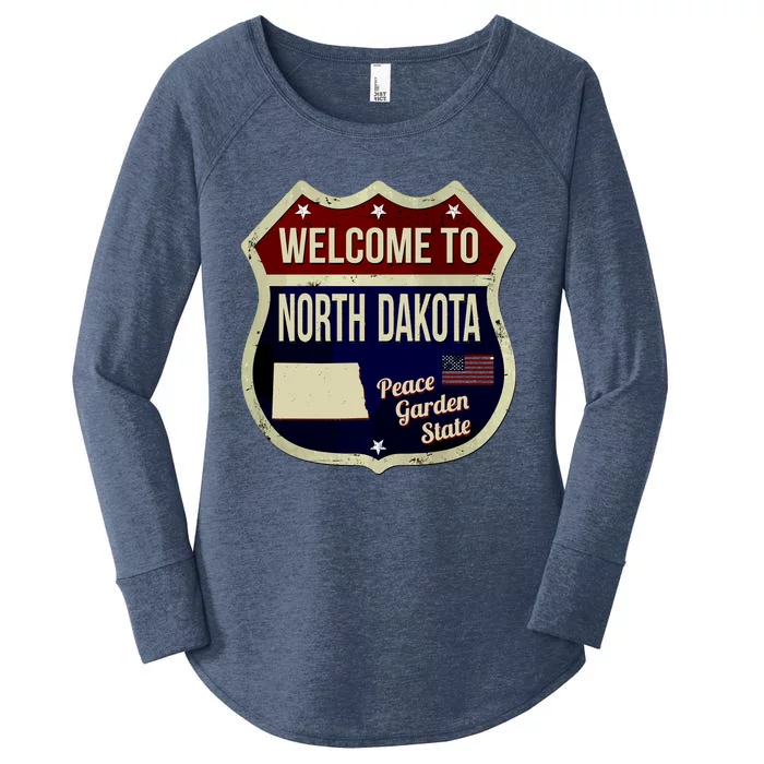 North Dakota Vintage Metal Road Sign Logo Women's Perfect Tri Tunic Long Sleeve Shirt