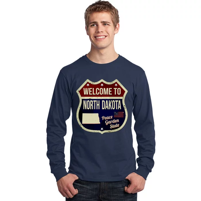 North Dakota Vintage Metal Road Sign Logo Tall Long Sleeve T-Shirt