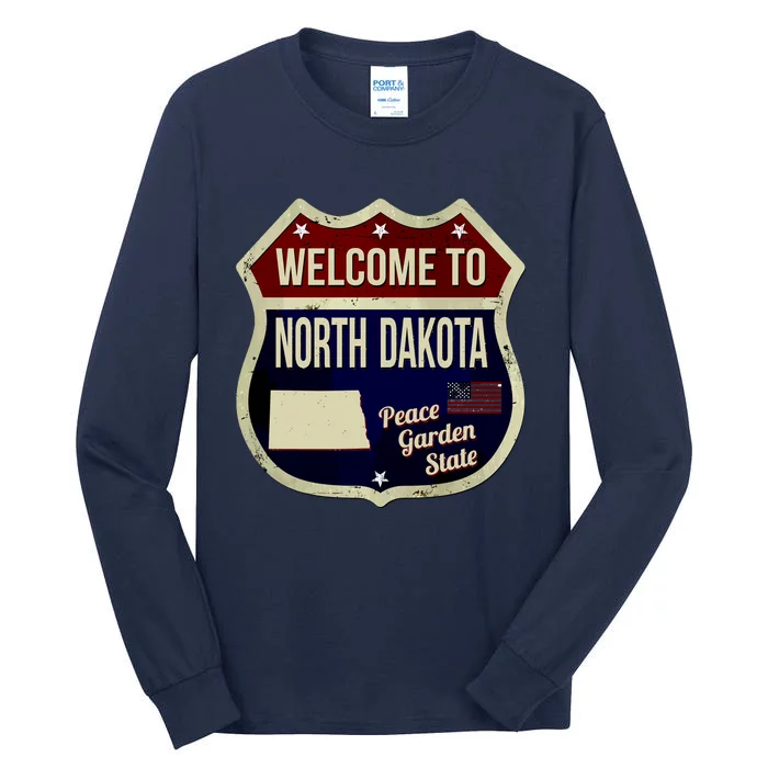 North Dakota Vintage Metal Road Sign Logo Tall Long Sleeve T-Shirt