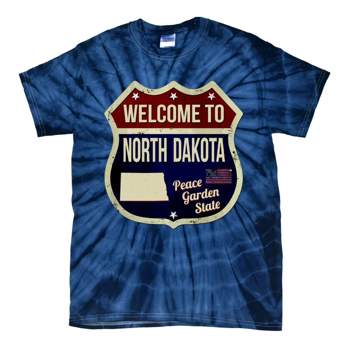 North Dakota Vintage Metal Road Sign Logo Tie-Dye T-Shirt