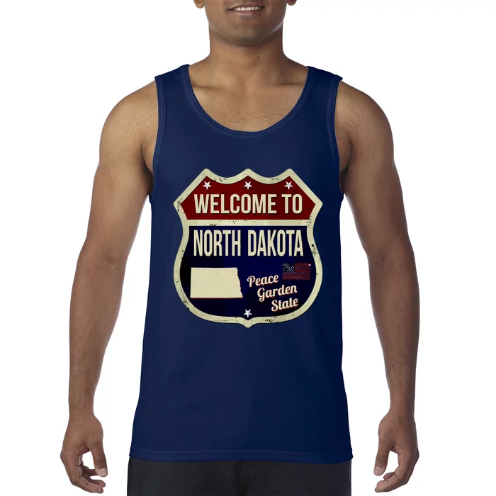 North Dakota Vintage Metal Road Sign Logo Tank Top