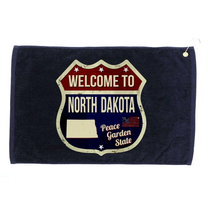 North Dakota Vintage Metal Road Sign Logo Grommeted Golf Towel