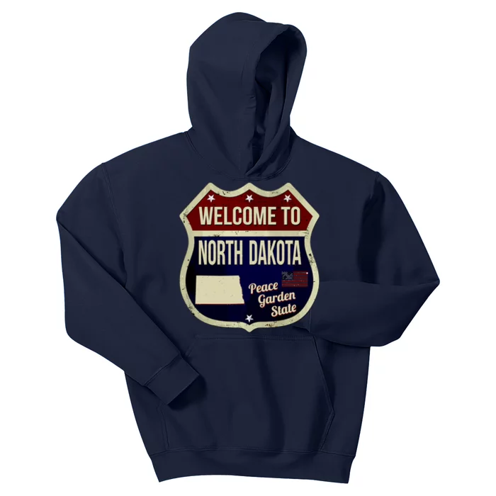 North Dakota Vintage Metal Road Sign Logo Kids Hoodie