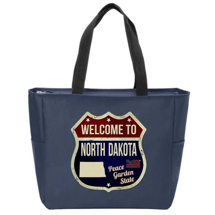 North Dakota Vintage Metal Road Sign Logo Zip Tote Bag