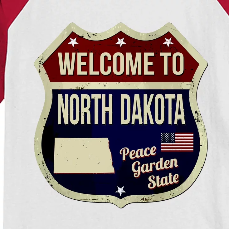 North Dakota Vintage Metal Road Sign Logo Kids Colorblock Raglan Jersey