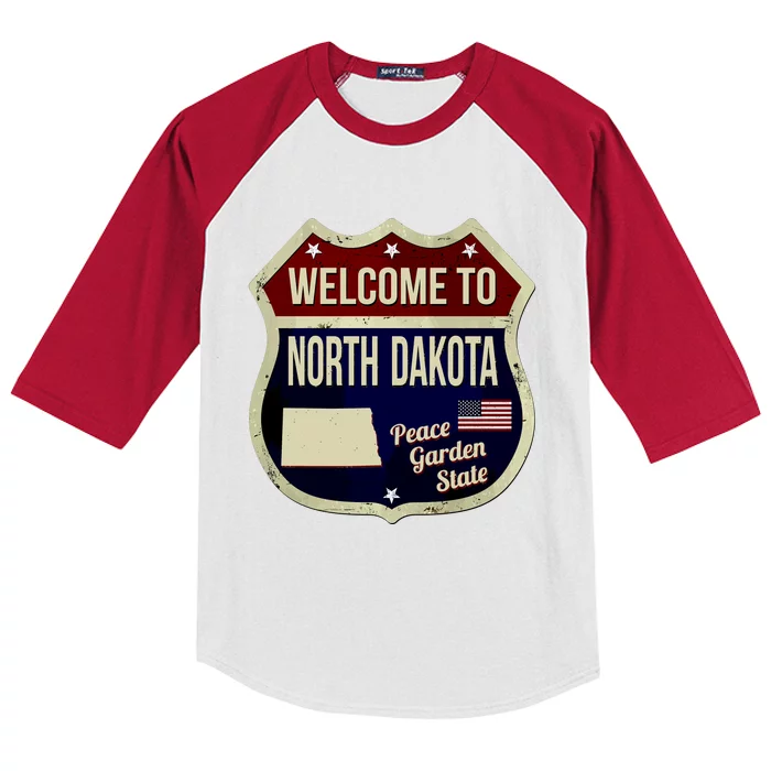 North Dakota Vintage Metal Road Sign Logo Kids Colorblock Raglan Jersey