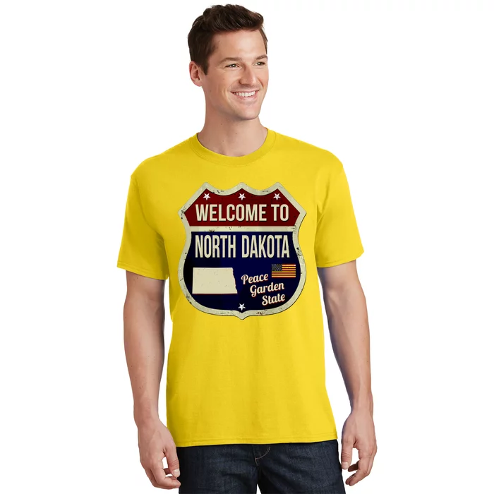 North Dakota Vintage Metal Road Sign Logo T-Shirt