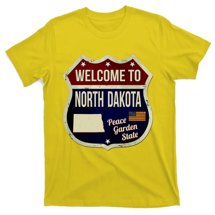 North Dakota Vintage Metal Road Sign Logo T-Shirt