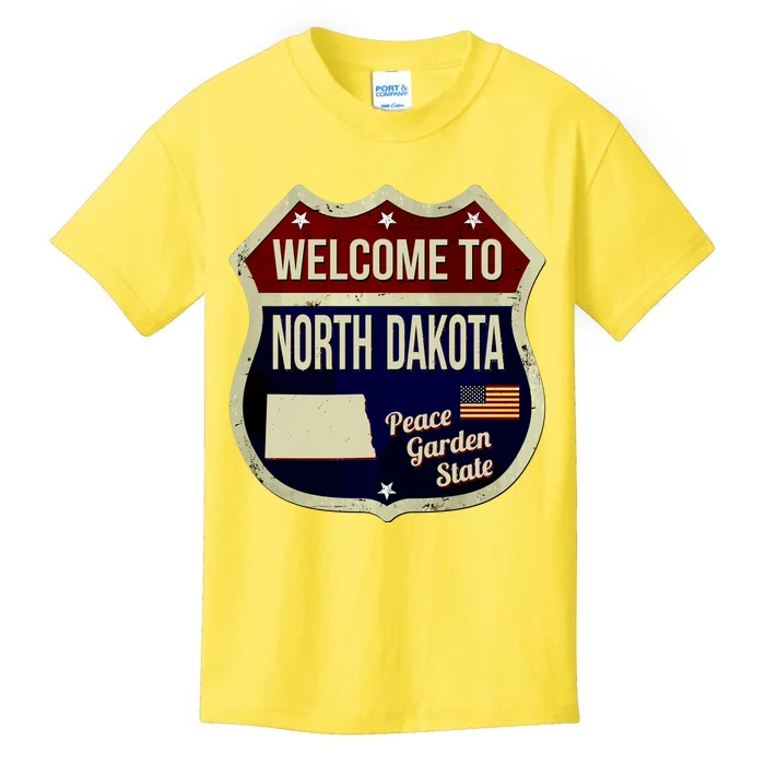 North Dakota Vintage Metal Road Sign Logo Kids T-Shirt