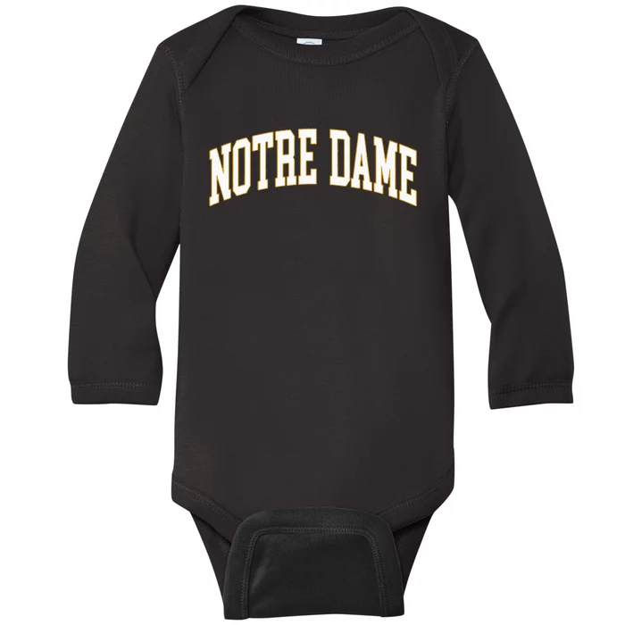 N.O.T.R.E D.A.M.E Vintage Varsity Retro Indiana Baby Long Sleeve Bodysuit