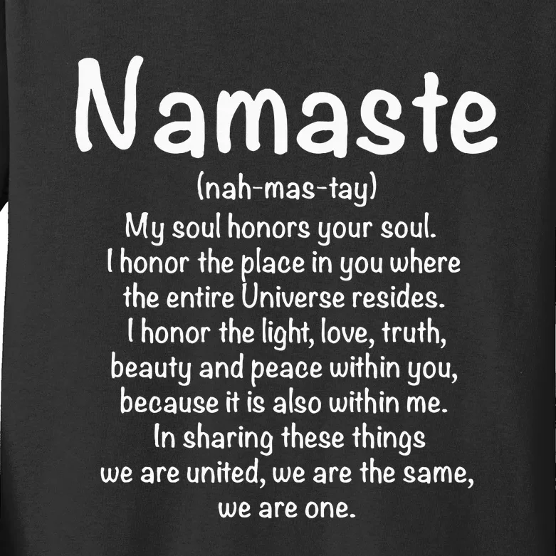 Namaste Definition Yoga Meditation Buddhist Gift Kids Long Sleeve Shirt