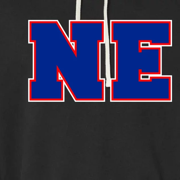 NE New England Massachusetts College Letters Football Fan Block Letters Garment-Dyed Fleece Hoodie