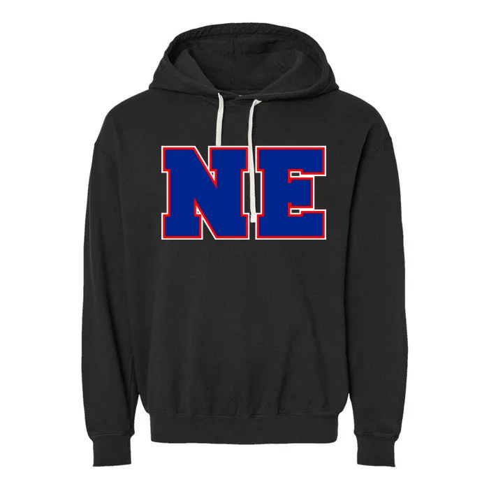 NE New England Massachusetts College Letters Football Fan Block Letters Garment-Dyed Fleece Hoodie