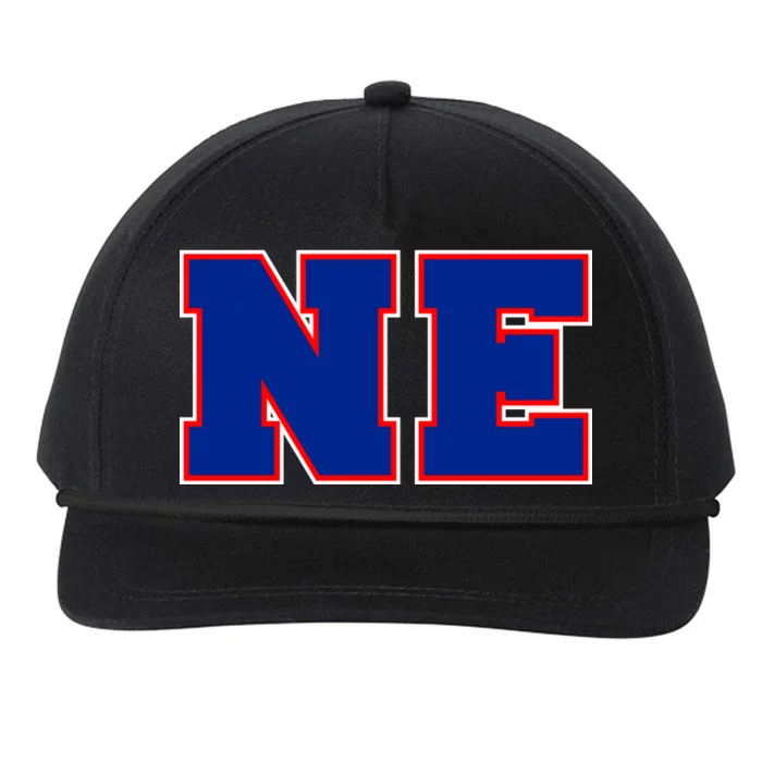 NE New England Massachusetts College Letters Football Fan Block Letters Snapback Five-Panel Rope Hat