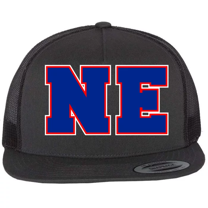 NE New England Massachusetts College Letters Football Fan Block Letters Flat Bill Trucker Hat